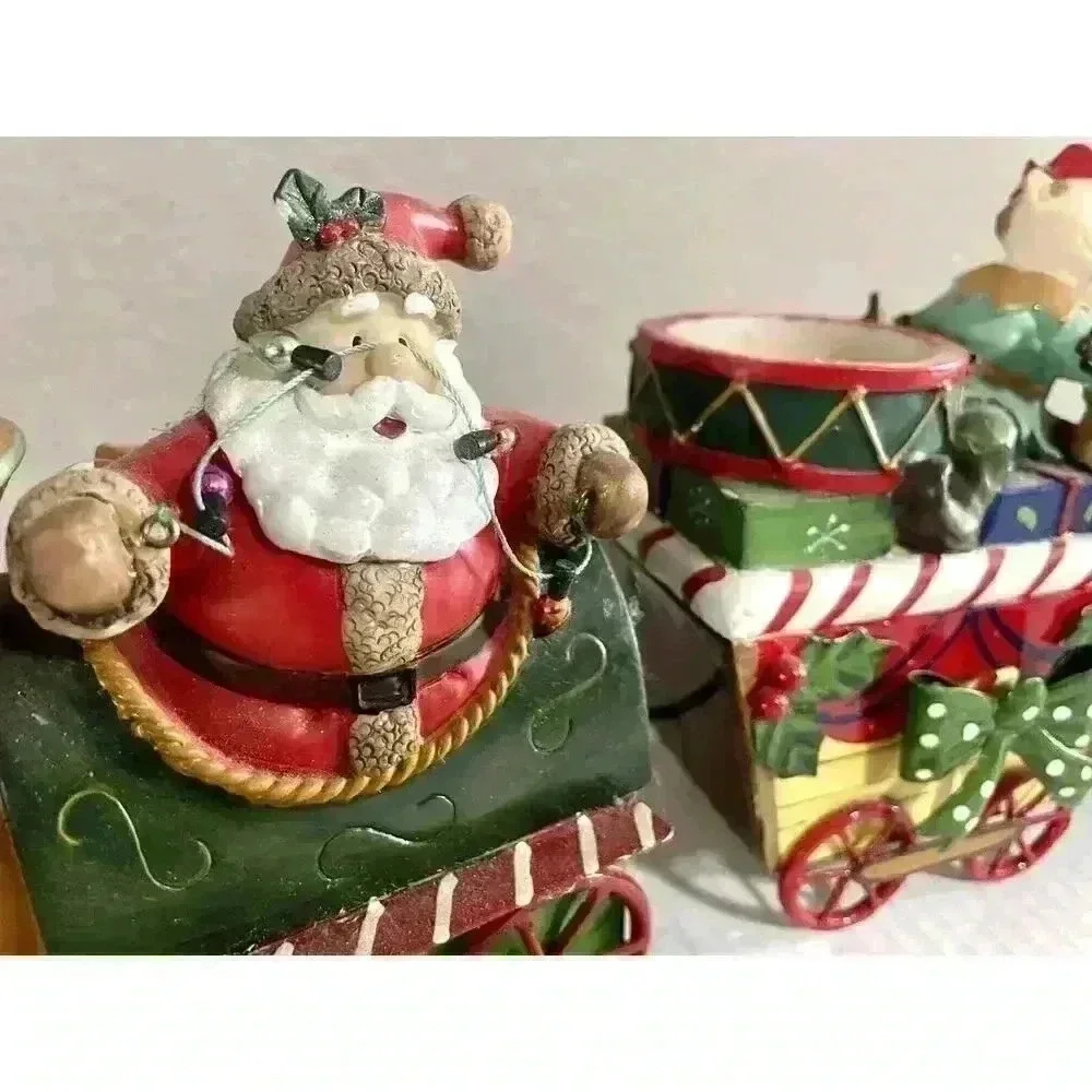 Home Interiors & Gifts Christmas Train Candle Holder Santa Elves 3 Piece VINTAGE